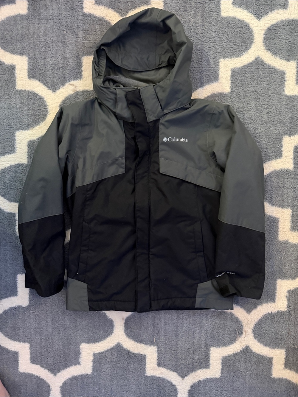 Columbia Kids Hooded Rain Jacket — Gray and Black, 2 in 1